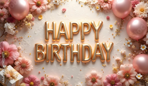 A divine banner featuring elegant balloons, flowers, and luxurious gift boxes on an embossed paper-like background with intricate patterns. A refined 3D effect enhances volume, depth, and realism. At 