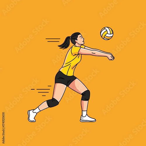 A female volleyball player in action, preparing to hit the ball with power.