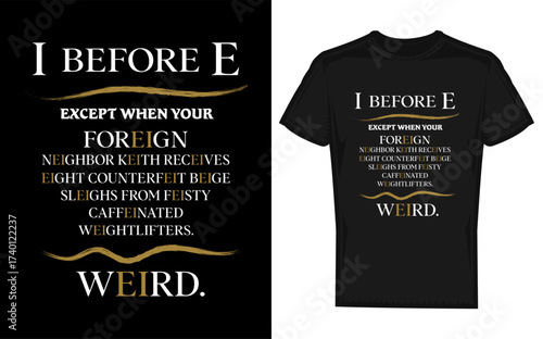 Humorous i before e grammar rule illustration with a teacher and student in silhouette emphasizing correct spelling and linguistic accuracy