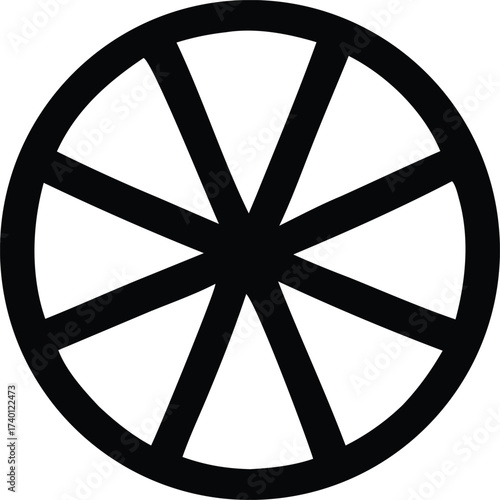 Simple black and white dharma wheel symbol geometric design ideal for spiritual and religious contexts