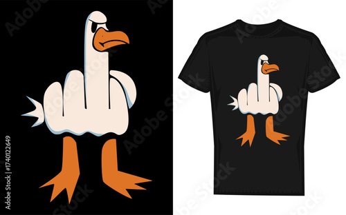 Humorous duck giving the middle finger in a bold offensive and rude silhouette design perfect for adult humor and edgy graphics