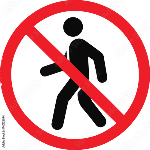 No pedestrian walking symbol restricted area illustration. No entry prohibited sign icon set. Stop symbol. Prohibitory traffic warning sign. No walking, people forbidden icon.