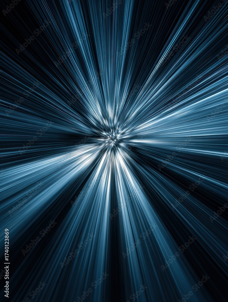 Fototapeta premium Abstract radial background, motion effect with blue rays zoom effect,