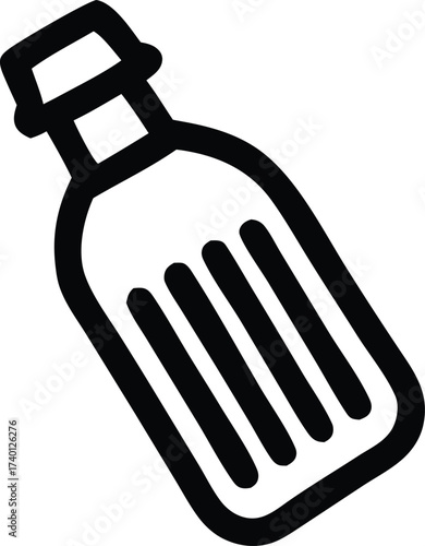 Simple line art icon of a tall glass bottle with a swing top cap and vertical stripes in the body ideal for beverage or bar concepts