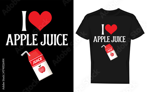 Express your love for refreshing apple juice with this vibrant graphic design featuring a bold declaration of affection for the fruity beverage presented in a striking silhouette style