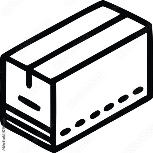 Simple hand drawn sketch of a cardboard shipping box with bold black outline for packaging and delivery concepts