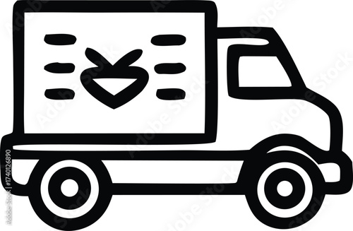 Hand drawn style delivery truck icon featuring a heart and beetroot graphic for fresh produce transportation and logistics