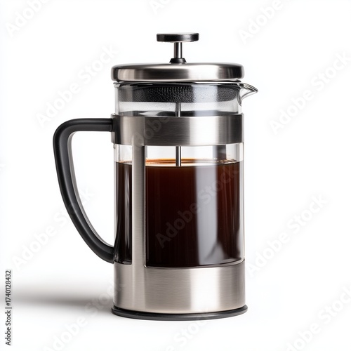 Wallpaper Mural Modern stainless steel french press coffee maker with glass carafe and plunger on white background Torontodigital.ca