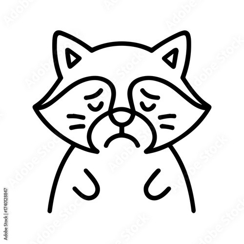 outline sad raccoon on a white background
Vector line icon animal character emotion, including joy and sadness