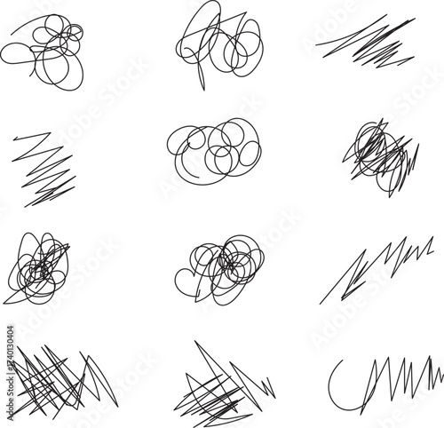 Abstract Chaotic Scribbles, Doodles, and Unstructured Line Patterns Illustrate Randomness, Confusion, Energy, and Artistic Expression in Graphic Design