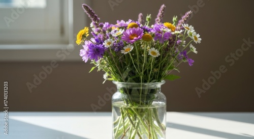 Wallpaper Mural Wildflower bouquet in glass vase, bathed in sunlight near a window Torontodigital.ca