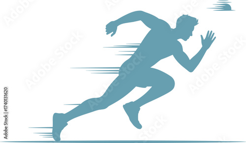 Running athlete silhouette, speed motion concept, dynamic sprint pose, fitness training icon, fast runner graphic, sport action symbol, flat vector illustration