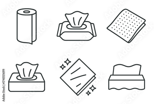 Collection of tissue and wipe icons on dark background