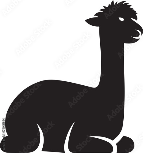 Llama silhouette sitting down alpaca design, Black alpaca animal vector illustration