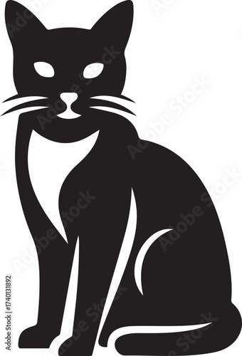 Cat silhouette upright black design, Elegant feline animal vector graphic