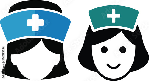 Female Nurse Avatar Set with Medical Cap and Cross