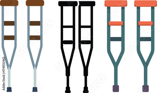 Medical Underarm Crutches for Mobility Illustration Set