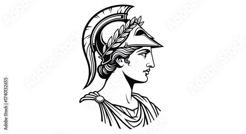 Athena goddess illustration in black and white vector format
