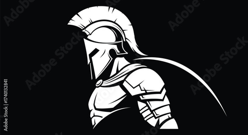 Spartan warrior in white armor on a black background illustration
