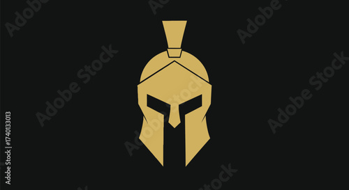 Golden spartan helmet on a black background evokes ancient warfare