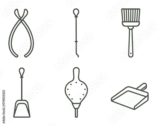 Vintage kitchen tools on bronze background with tongs and whisk illustration