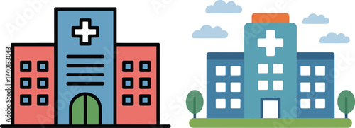  Modern Hospital Building with Cross Symbol Illustration