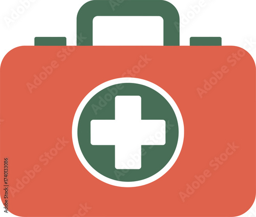 Red First Aid Kit with Green Cross Illustration