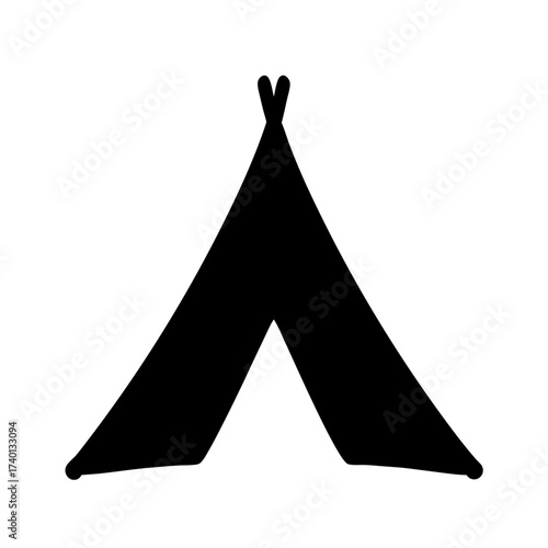 Illustration of a native american teepee tent for camping and outdoor adventures in black ink style