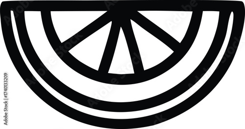 Abstract geometric symbol representing citrus fruit slice with radial lines stylized black ink design for branding