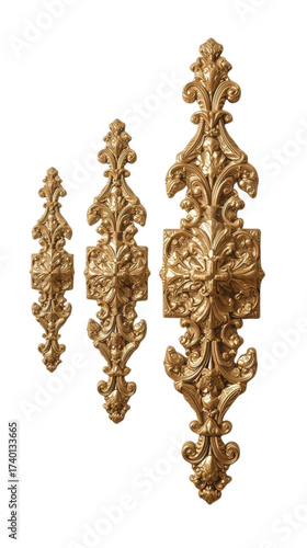 Three ornate gold decorative elements on white background