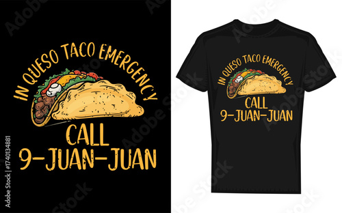 Cinco de mayo celebration with a humorous in queso emergency theme featuring a taco and a distressed silhouette