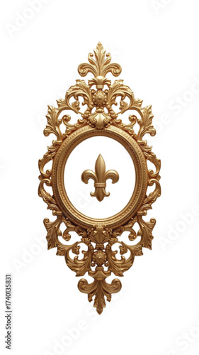 Ornate gold oval frame with fleur de lis decorative