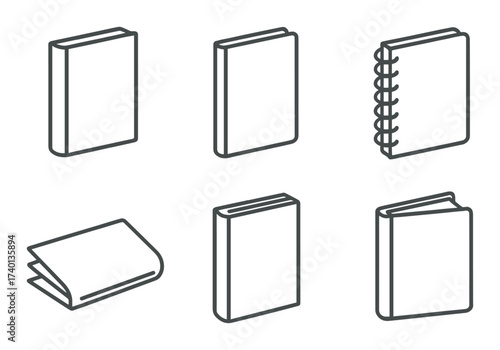Set of six book illustrations with various bindings