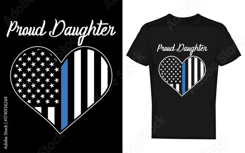 Proud daughter of police officer silhouette supporting law enforcement and first responders with a symbolic design