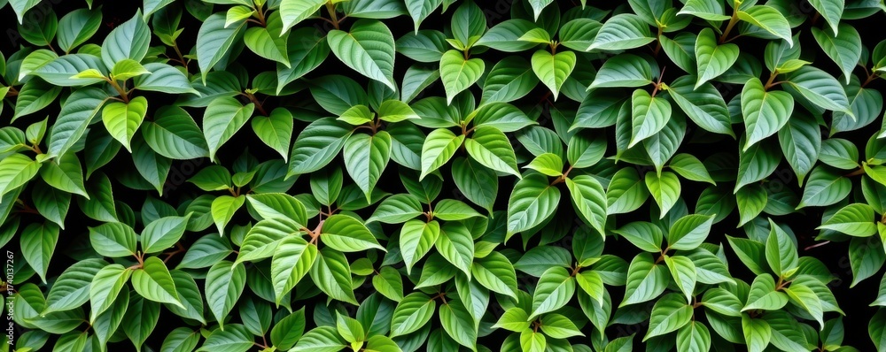 Fototapeta premium Lush green leaves create a vibrant natural wall backdrop, showcasing intricate textures and patterns, texture, lush, vibrant