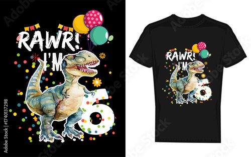 Rawr i m 6 dinosaur t rex 6th birthday party celebration silhouette graphic for boys