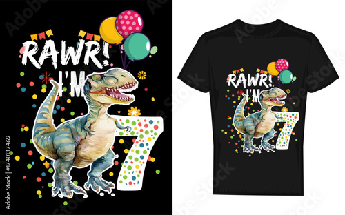 Happy 7th birthday t rex dinosaur silhouette for boys a roaring celebration gift idea