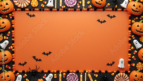 Festive Halloween Background with Spooky Border Elements and Empty Center