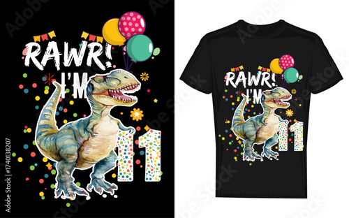 Rawr i m 11 fun t rex dinosaur 11th birthday party design for boys featuring a bold silhouette