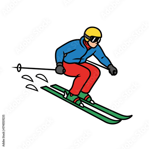 A person skis down a snowy slope, enjoying the winter sport.