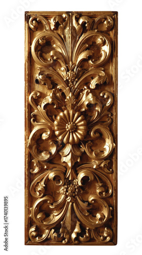 Ornate gold carved decorative panel with floral motifs