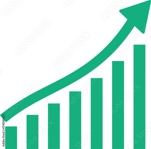 Teal bar graph with a rising arrow showing increasing financial performance and business growth chart