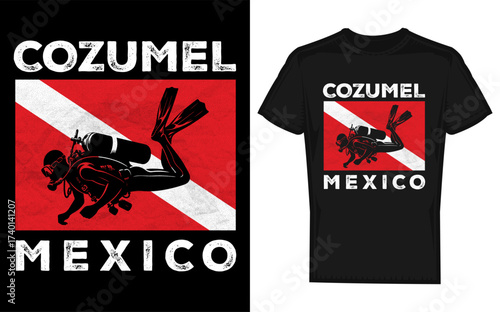 Retro cozumel mexico scuba dive vintage dive flag diving silhouette design