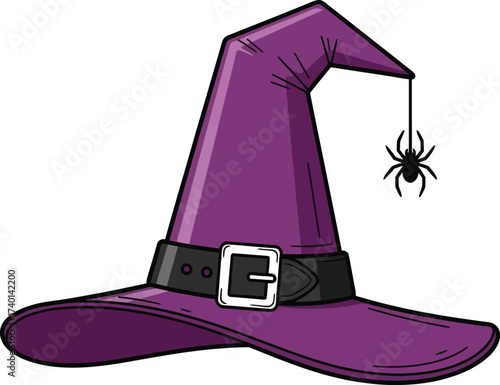 Purple witch hat with spider for halloween celebration art