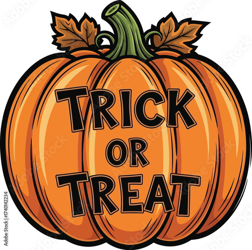 Cartoon pumpkin with trick or treat text for halloween fun