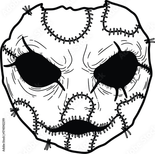 Creepy stitched mask with dark eyes for halloween design