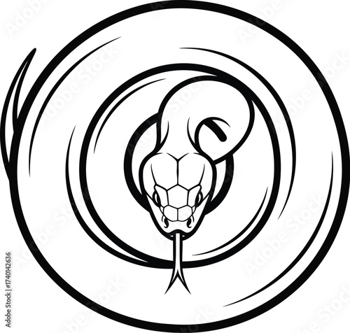 Stylized snake coiled in a circle with a white background