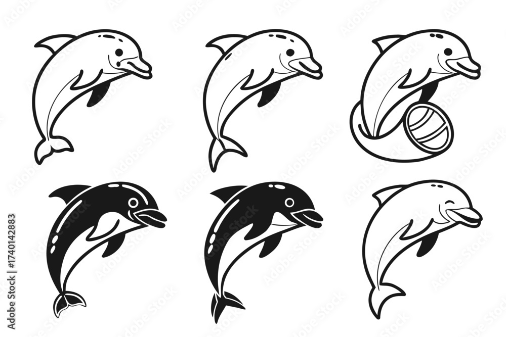 Naklejka premium Minimalist amazon river dolphin icon set