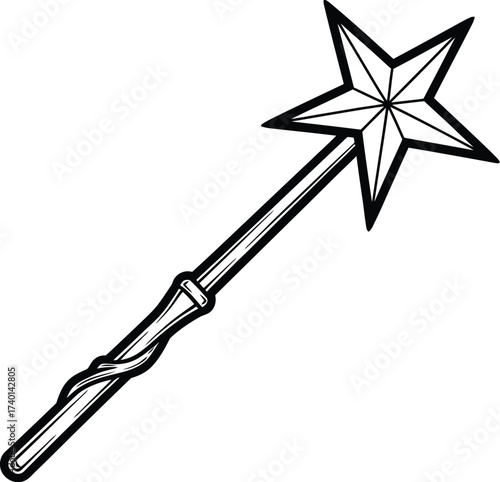 Simple line art illustration of a magical star wand