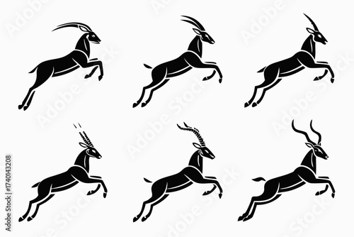 Minimalist antelope running icon set with four color options